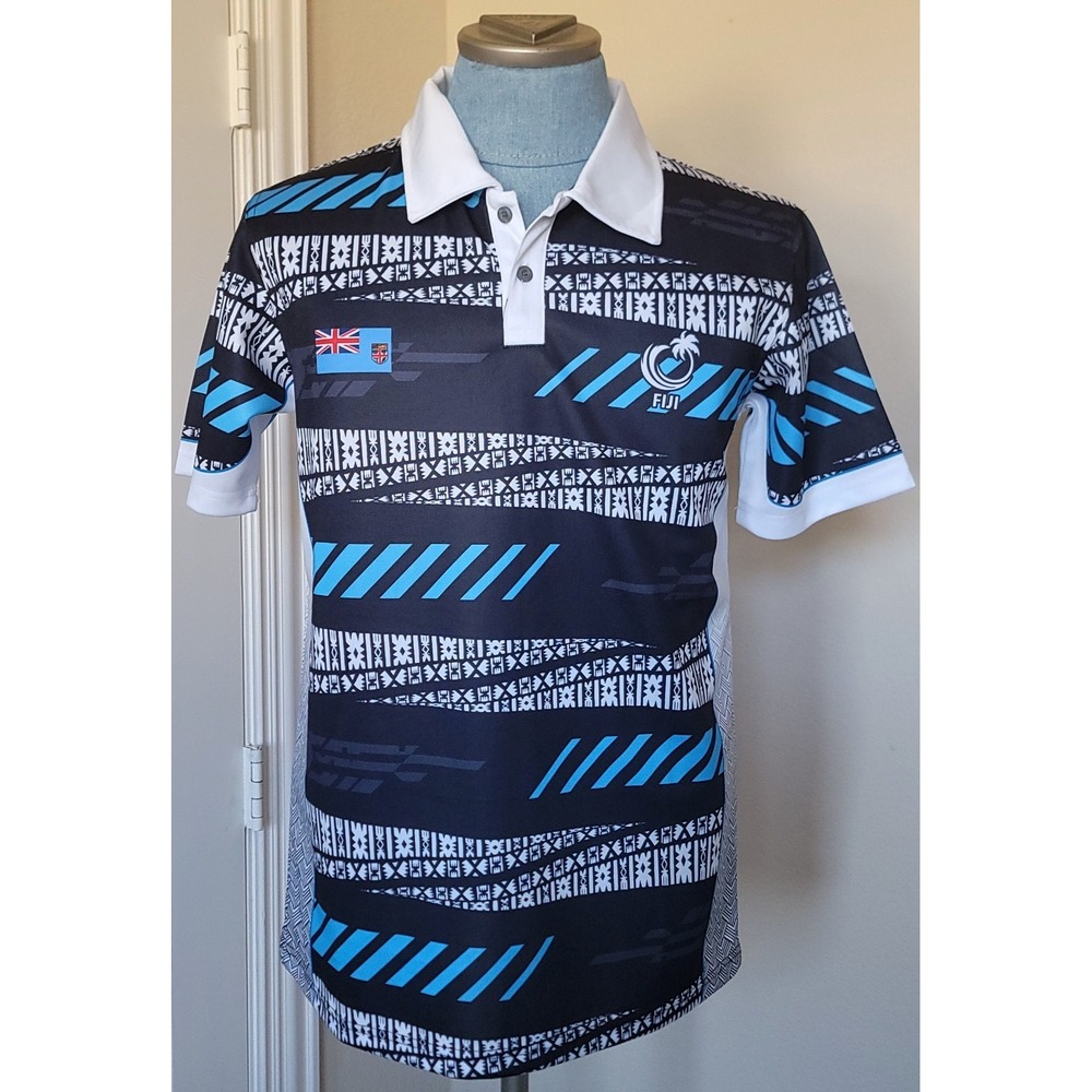 Fiji National Rugby Multicolor Tribal Print Shirt‎ Sz Med